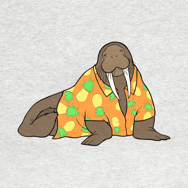 Walrus in Hawaiian shirt - orange by WatershipBound